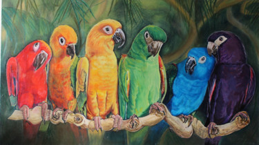 Картина под названием "Parrots.jpg" - Nadezhda Vavilova, Подлинное произведение искусства, Масло