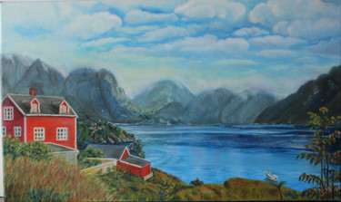 Картина под названием "House by the lake.j…" - Nadezhda Vavilova, Подлинное произведение искусства, Масло