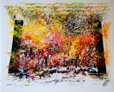 Painting titled "Sous-bois 2" by Abdel Arthur Aouatah, Original Artwork, Acrylic Mounted on Wood Stretcher frame