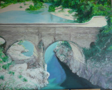 Painting titled "Le Pont du Diable" by Abdel Arthur Aouatah, Original Artwork, Acrylic Mounted on Wood Stretcher frame