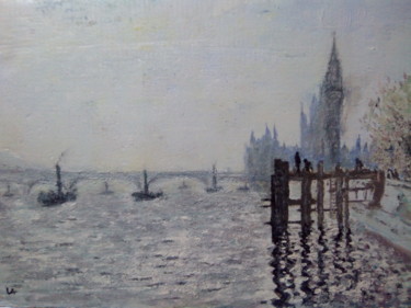 Картина под названием "London parliament .…" - Abdel Lafrimi, Подлинное произведение искусства, Масло