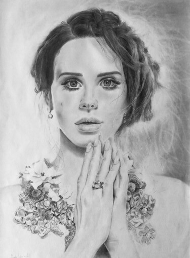 Drawing titled "Lana del Rey" by Abdel Maha, Original Artwork, Pencil