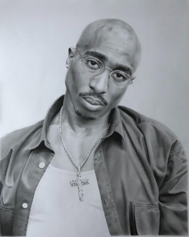 Рисунок под названием "Tupac Shakur" - Abdel Maha, Подлинное произведение искусства, Графит