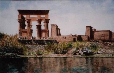 Painting titled "Phalae Temple" by Abdel Raouf Abdel Khalek, Original Artwork, Oil