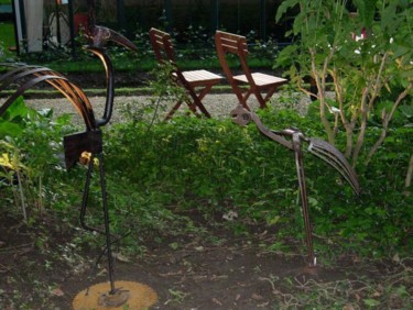 Sculpture intitulée "ibis et grue" par Pi Casso, Œuvre d'art originale