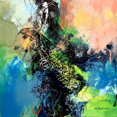Painting titled "DANCE OF LETTERS 24" by Abdelkader Kamal, Original Artwork, Acrylic