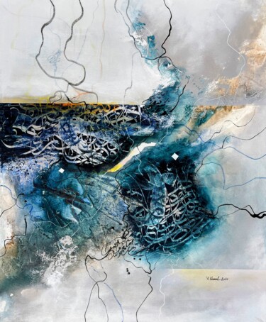 Painting titled "Ocean tones 2" by Abdelkader Kamal, Original Artwork, Acrylic Mounted on Wood Stretcher frame