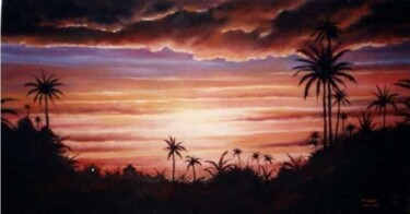 Peinture intitulée "Coucher de soleil a…" par Abdelkrim Hamri, Œuvre d'art originale