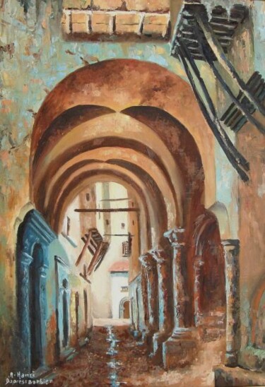 Peinture intitulée "casbah"rue des cons…" par Abdelkrim Hamri, Œuvre d'art originale