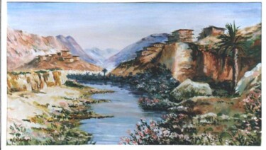 Peinture intitulée "paysage des aures" par Abdelkrim Hamri, Œuvre d'art originale