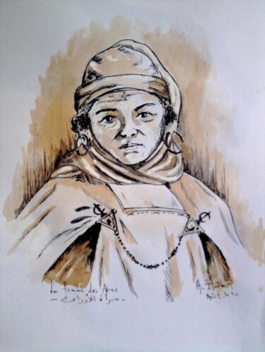 Peinture intitulée "Jeune femme Chaouie" par Abdelkrim Hamri, Œuvre d'art originale