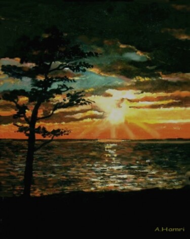 Painting titled "Coucher de soleil…" by Abdelkrim Hamri, Original Artwork