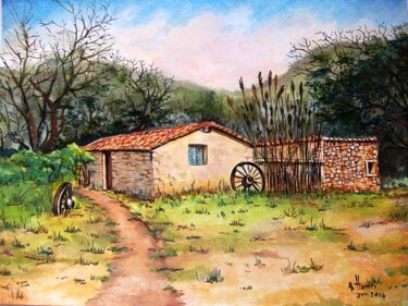 Pintura intitulada "La petite ferme à S…" por Abdelkrim Hamri, Obras de arte originais, Aquarela