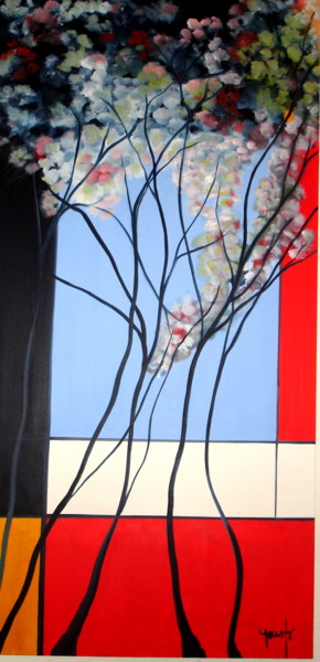 Pintura intitulada "japonaise" por Abdellah Yousfi, Obras de arte originais, Óleo Montado em Armação em madeira