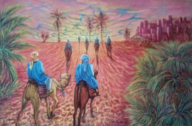 Painting titled "La caravane" by Abdul, Original Artwork, Oil