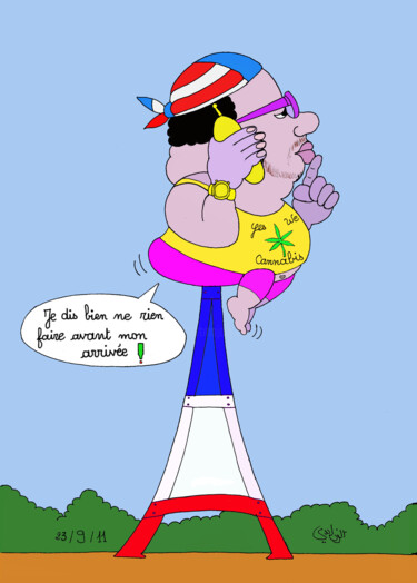 Dessin intitulée "Mohammed 6 à Paris" par Abdellatif Zeraïdi, Œuvre d'art originale, Encre