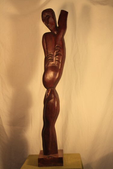 Skulptur mit dem Titel "MEDITATION" von Abdellouahab Selka, Original-Kunstwerk, Holz