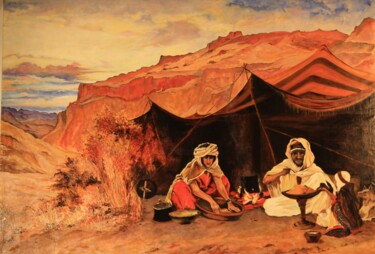 Peinture intitulée "Souper sous la khaï…" par Abdellouahab Selka, Œuvre d'art originale, Huile