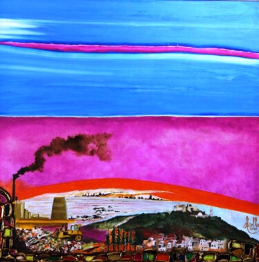 Malerei mit dem Titel "Pollution" von Abdellouahab Selka, Original-Kunstwerk, Öl