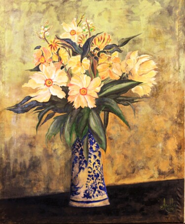 Peinture intitulée "Vase de fleurs" par Abdellouahab Selka, Œuvre d'art originale, Huile