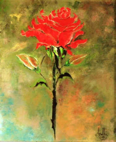 Schilderij getiteld "La rose écarlate" door Abdellouahab Selka, Origineel Kunstwerk, Olie