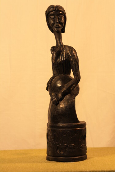 Sculpture titled "La Fumeuse" by Abdellouahab Selka, Original Artwork, Wood