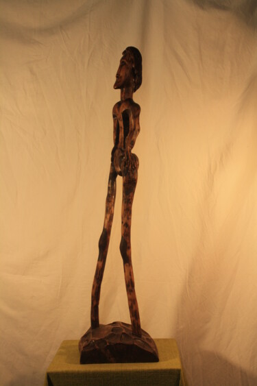Скульптура под названием "La femme girafe" - Abdellouahab Selka, Подлинное произведение искусства, Дерево