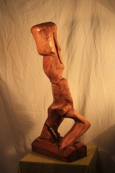 Sculptuur getiteld "le penseur" door Abdellouahab Selka, Origineel Kunstwerk, Hout