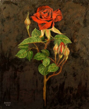 Schilderij getiteld "La rose écarlate," door Abdellouahab Selka, Origineel Kunstwerk, Olie