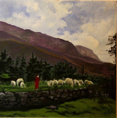 Malerei mit dem Titel "Le petit berger  Tl…" von Abdellouahab Selka, Original-Kunstwerk, Öl