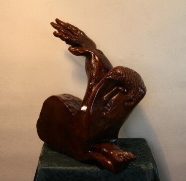 Sculpture intitulée "Le nageur" par Abdellouahab Selka, Œuvre d'art originale, Bois