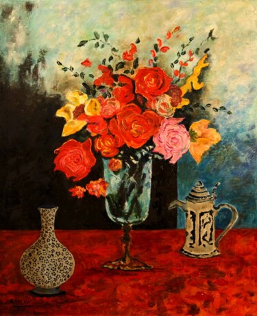 Painting titled "fleurs-de-mon-jardi…" by Abdellouahab Selka, Original Artwork, Oil