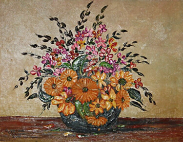 Peinture intitulée "composition-florale…" par Abdellouahab Selka, Œuvre d'art originale, Huile