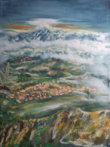 Картина под названием "chemin qui monte au…" - Abdelmadjid Haddar, Подлинное произведение искусства, Масло