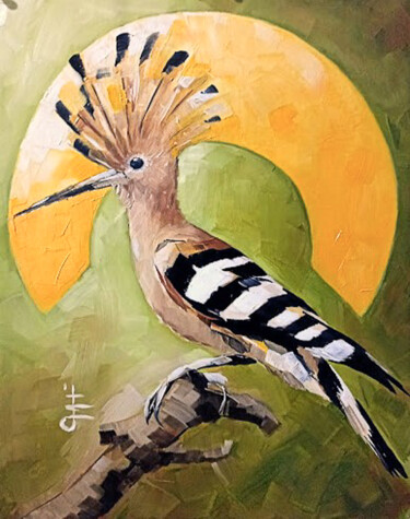 Картина под названием "Hoopoe" - Abdelmouhaimen Taoujouti (Art et peinture Tunisia), Подлинное произведение искусства, Масло