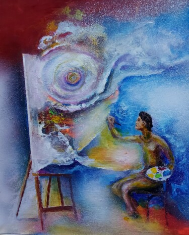 Painting titled "L'artiste" by Abdelouahed Ghanemi, Original Artwork, Acrylic
