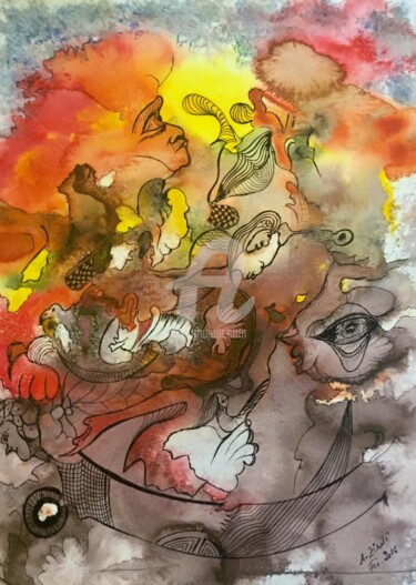 Peinture intitulée "ENCRE-7_ SUR PAPIER…" par Abdelouahed Ziani, Œuvre d'art originale, Encre