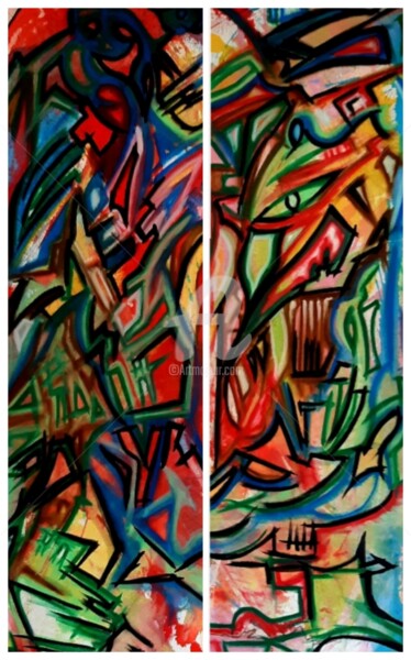 Картина под названием "Hors normes" - Abdelouahed Ziani, Подлинное произведение искусства, Воск Установлен на Деревянная рам…