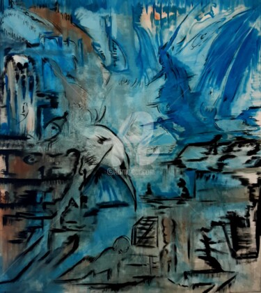 Painting titled "PORT" by Abdelouahed Ziani, Original Artwork, Acrylic Mounted on Wood Stretcher frame