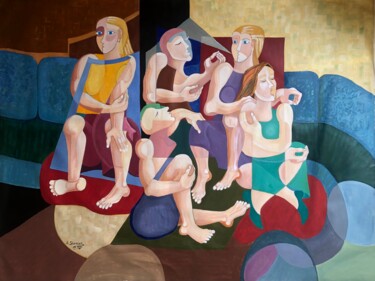 Malerei mit dem Titel "Conversation" von Abdelrahman Shamieh, Original-Kunstwerk, Acryl
