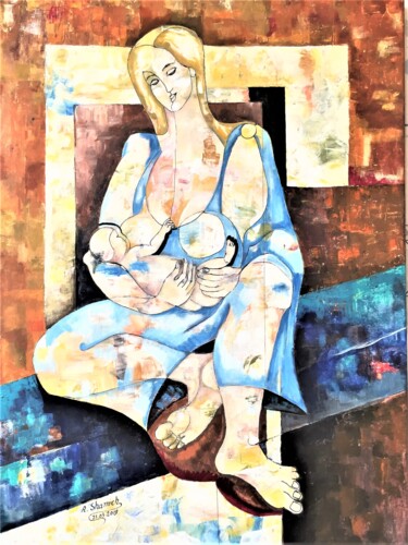 Painting titled "Motherhood ( 1 )" by Abdelrahman Shamieh, Original Artwork, Acrylic