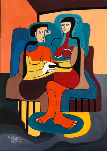 Painting titled "Couple Relatioships…" by Abdelrahman Shamieh, Original Artwork, Acrylic Mounted on Wood Panel