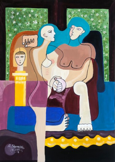 Painting titled "Couple Relatioships…" by Abdelrahman Shamieh, Original Artwork, Acrylic Mounted on Wood Stretcher frame