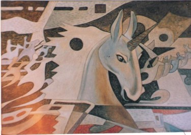 Painting titled "CABEZA  DE  UNICORN…" by Abdenago, Original Artwork