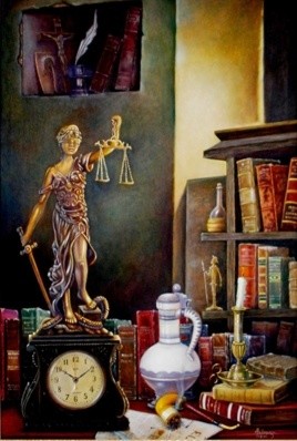 Peinture intitulée "LA  JUSTICIA  CON…" par Abdenago, Œuvre d'art originale, Huile