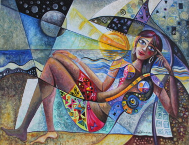 Malerei mit dem Titel "Summer vacation" von Abderrahim Akarne, Original-Kunstwerk, Acryl Auf Keilrahmen aus Holz montiert