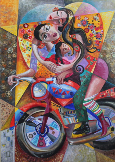 Schilderij getiteld "Family transport" door Abderrahim Akarne, Origineel Kunstwerk, Acryl
