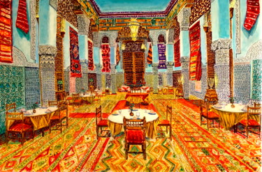 Ζωγραφική με τίτλο "Maroc Architecture…" από Abderrahim El Asraoui, Αυθεντικά έργα τέχνης, Λάδι Τοποθετήθηκε στο Ξύλινο πάνελ