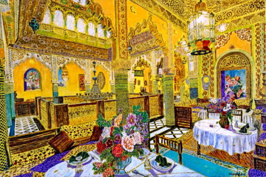 Malerei mit dem Titel "Maroc Architecture…" von Abderrahim El Asraoui, Original-Kunstwerk, Öl Auf Holzplatte montiert