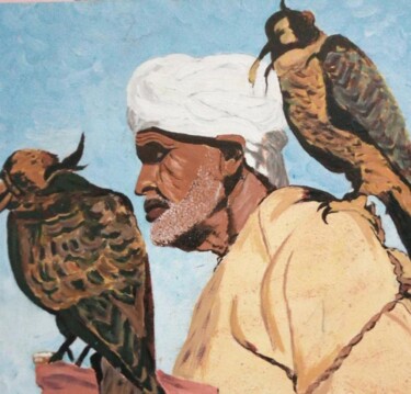 Pittura intitolato "la chasse par l'aig…" da Abderrahim El Moujaouid, Opera d'arte originale, Acrilico Montato su Telaio per…